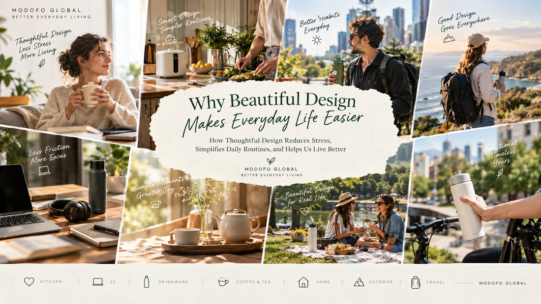 Thoughtfully designed everyday essentials in a warm modern home, featuring a cozy workspace, kitchen, coffee moments, drinkware, and outdoor lifestyle that reflect functional design and better everyday living.
