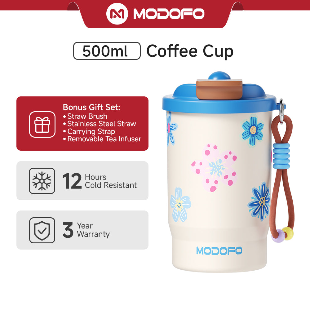 Blue Rhyme Blooms — MODOFO Coffee Cup 500ml Bloom Joy Series Thermos