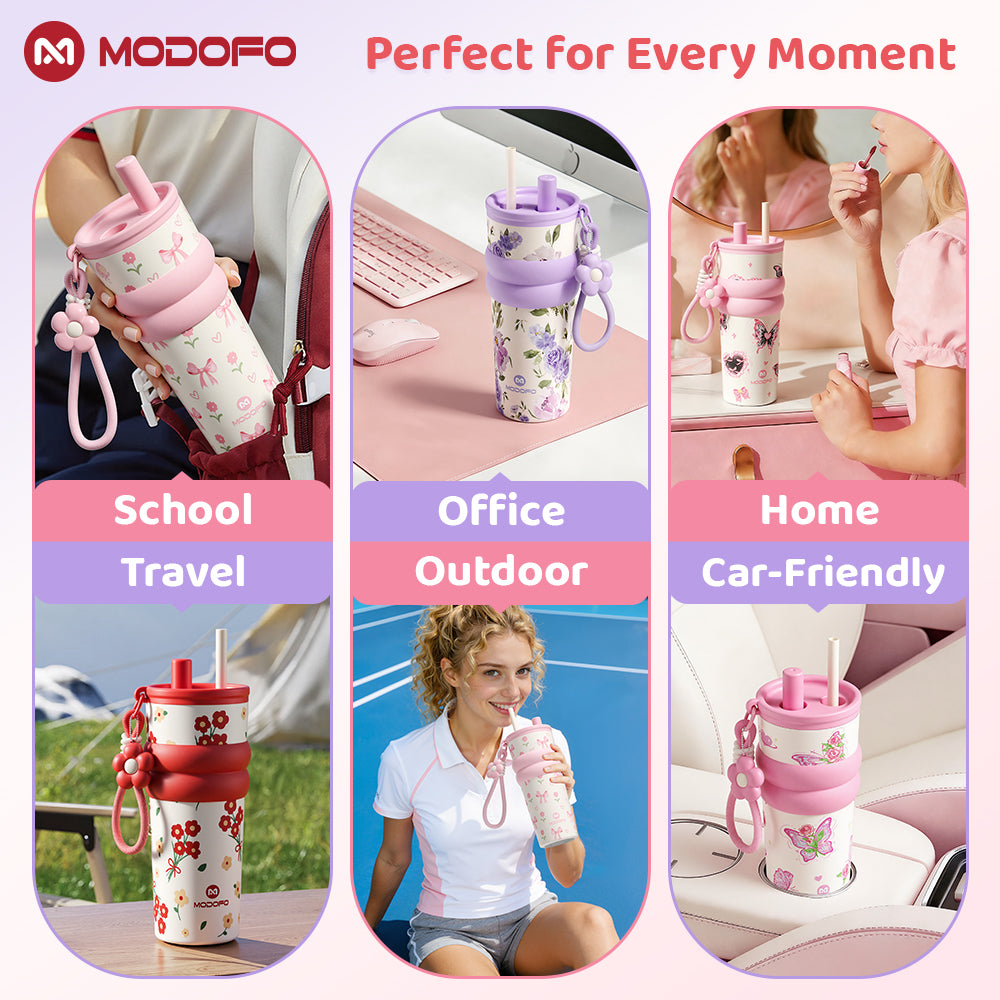 MODOFO 710ml Vacuum Insulated Tumbler with Tea Strainer | 316 Stainless Steel | Hot & Cold Thermal Bottle
