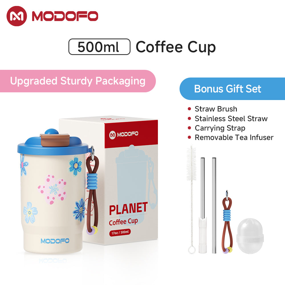 Blue Rhyme Blooms — MODOFO Coffee Cup 500ml Bloom Joy Series Thermos