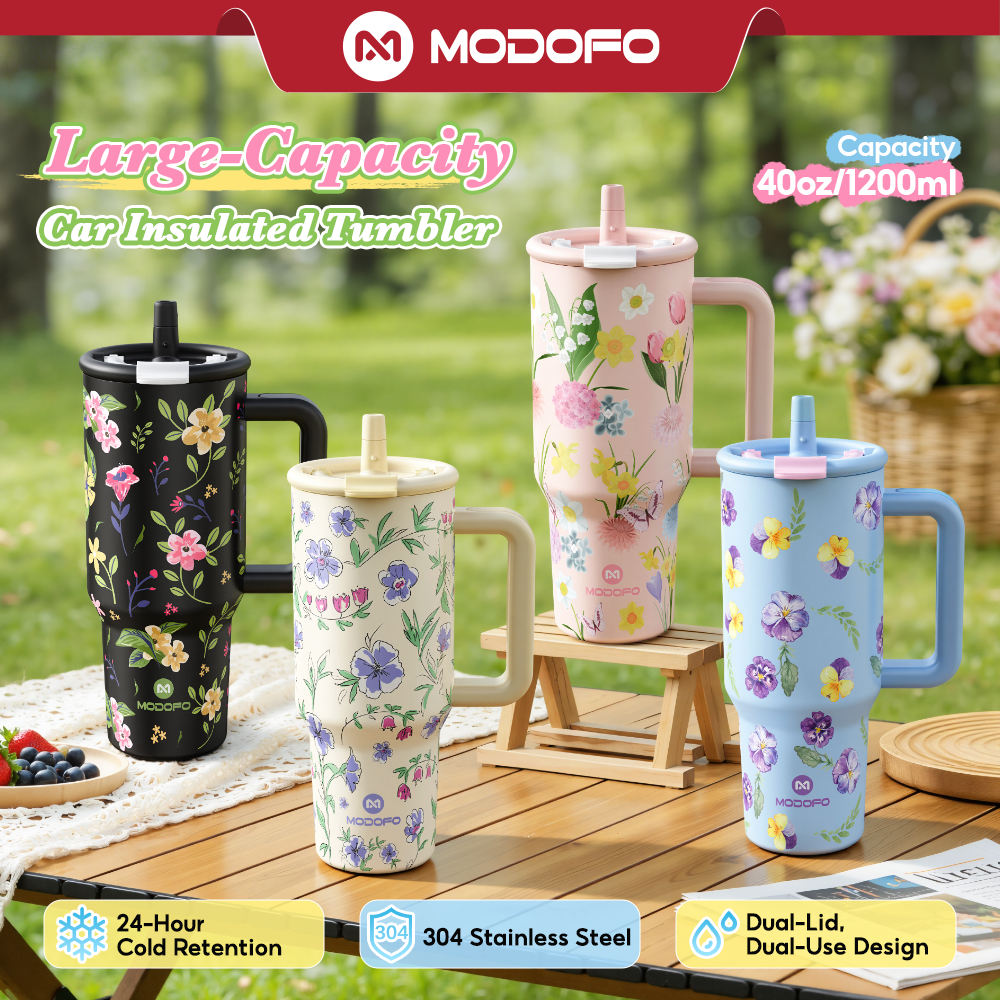 MODOFO 40 oz Insulated Tumbler with Straw | 1200 ml Large-Capacity Stainless Steel Bottle