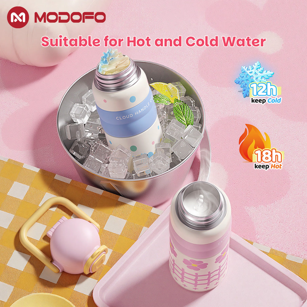 MODOFO 600ML Cute 316 Stainless Steel Portable Thermos Water Bottle with Straw