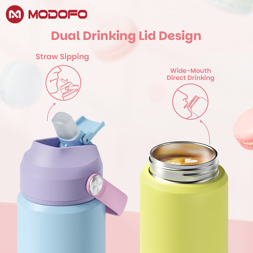MODOFO Tumbler 18 oz Portable Stainless Steel Colorful Print Water Bottle with Straw