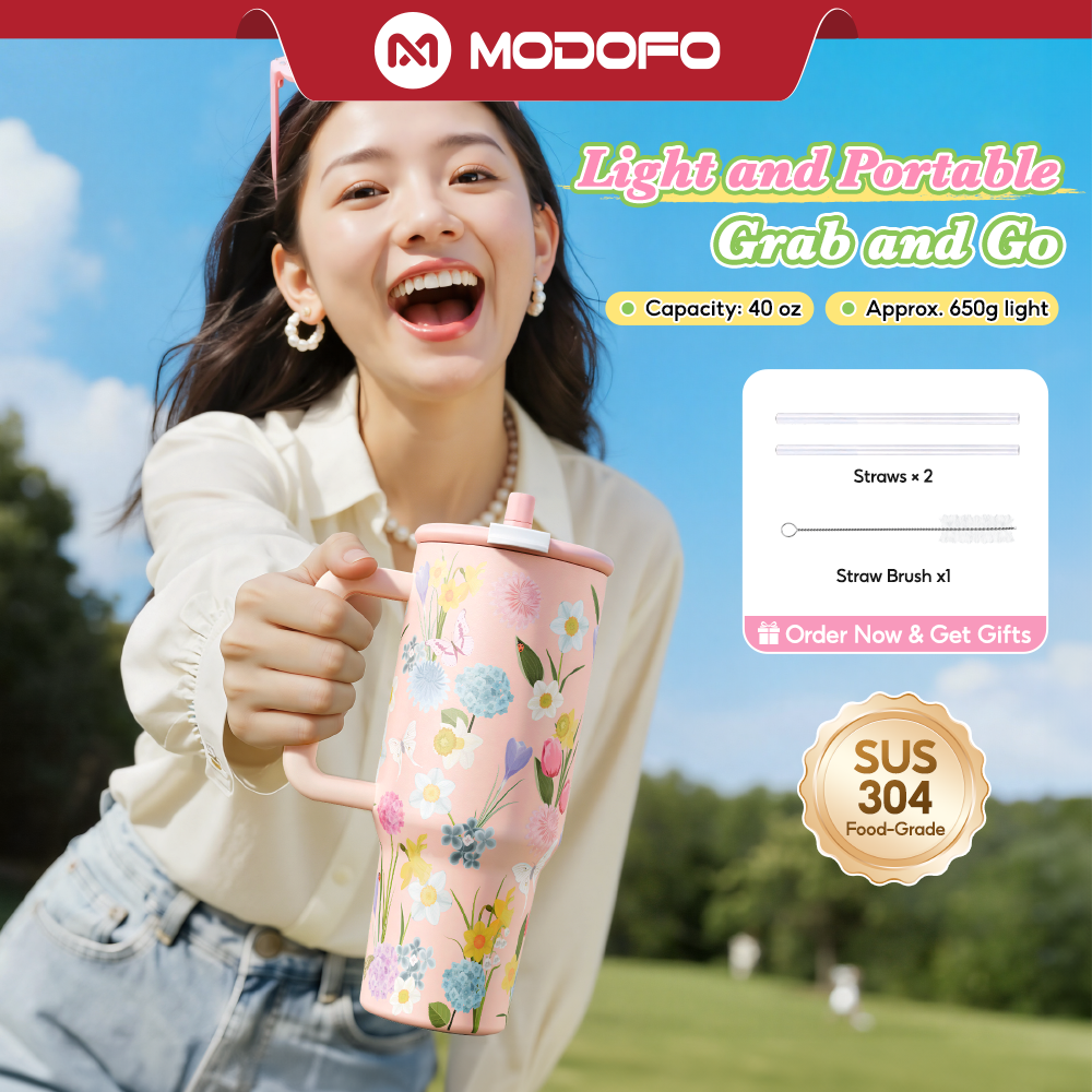 MODOFO 40 oz Insulated Tumbler with Straw | 1200 ml Large-Capacity Stainless Steel Bottle