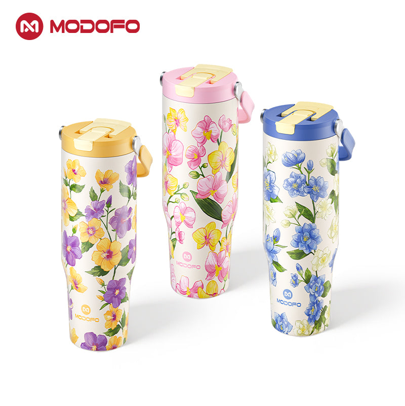 MODOFO 40oz Stainless Steel Insulated Tumbler with Straw – Large Capacity, Dual-Lid Design, Vacuum-Sealed for Hot & Cold Drinks