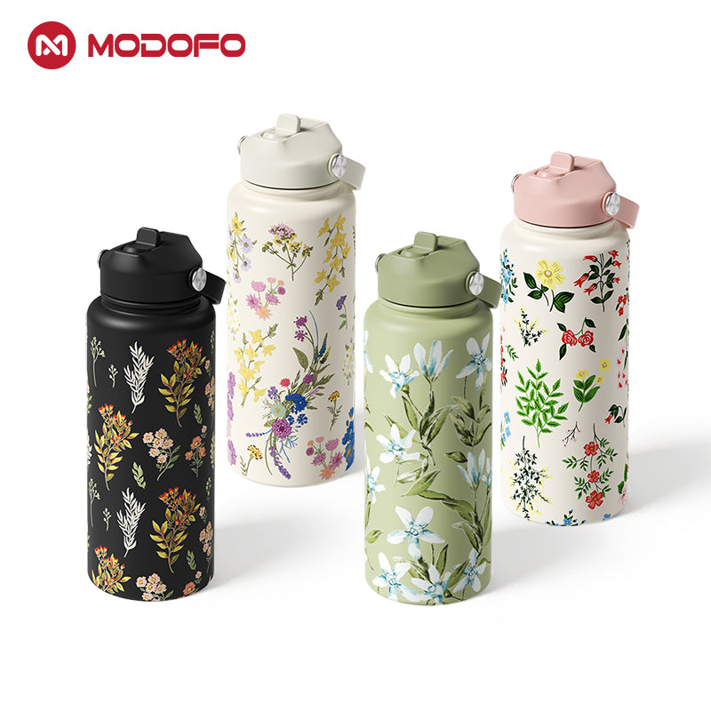 MODOFO 1000ml Insulated Thermos Bottle with Straw — Everyday Large-Capacity Hydration