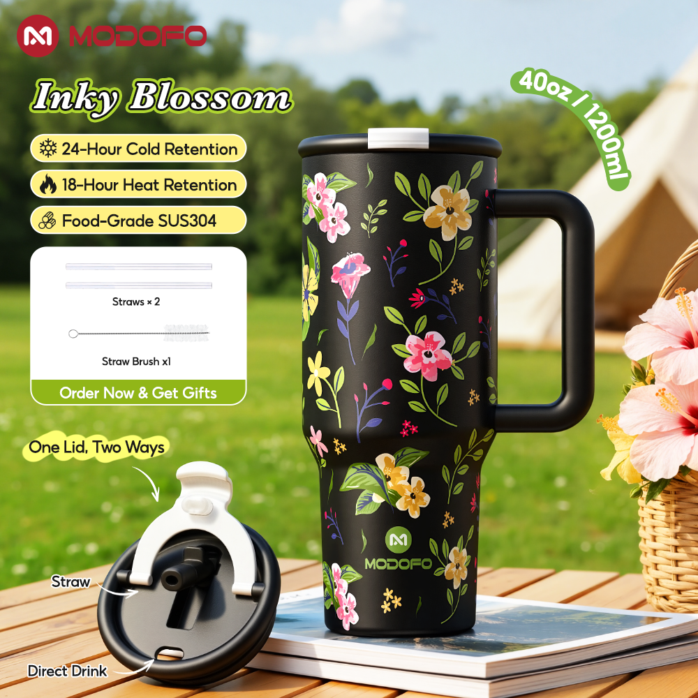 MODOFO 40 oz Insulated Tumbler with Straw | 1200 ml Large-Capacity Stainless Steel Bottle