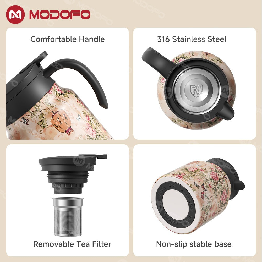 MODOFO 316 Stainless Steel Thermos Teapot | 1 L Thermal Coffee Pot for Hot and Cold Drinks