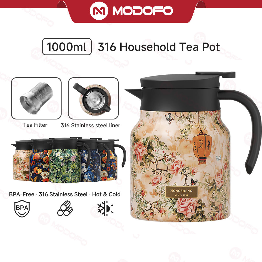 MODOFO 316 Stainless Steel Thermos Teapot | 1 L Thermal Coffee Pot for Hot and Cold Drinks