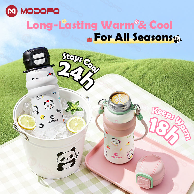 MODOFO Panda Series 530ml Kids Insulated Tumbler with Straw | Stainless Steel Thermos Bottle