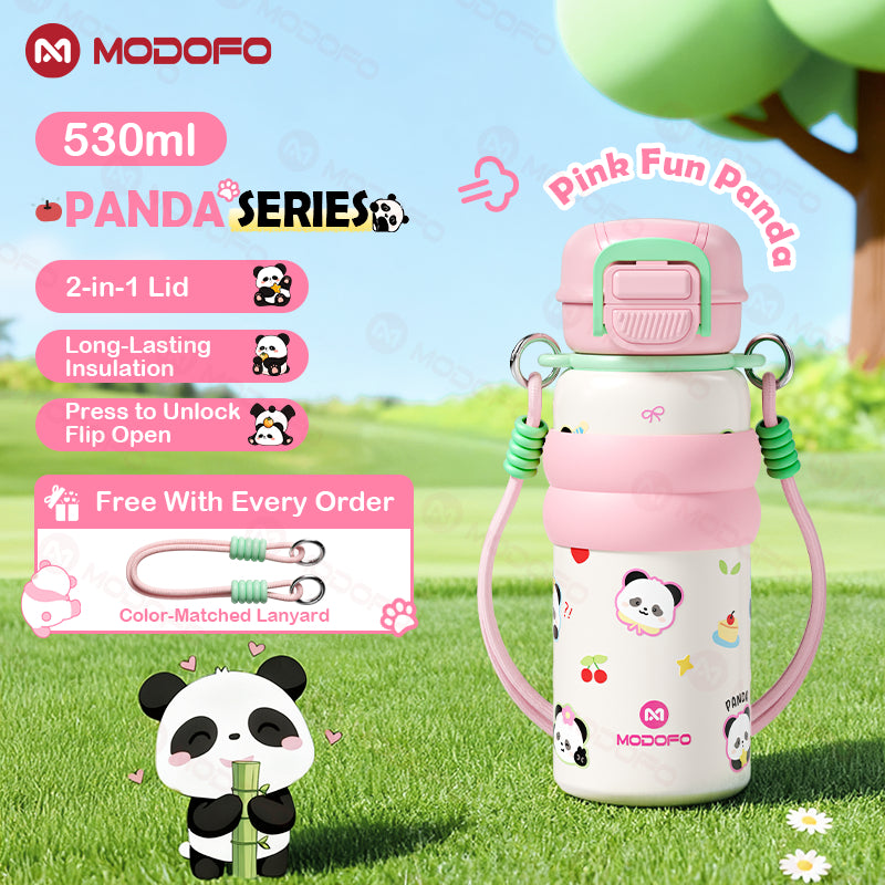 MODOFO Panda Series 530ml Kids Insulated Tumbler with Straw | Stainless Steel Thermos Bottle