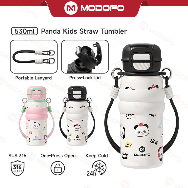 MODOFO Panda Series 530ml Kids Insulated Tumbler with Straw | Stainless Steel Thermos Bottle
